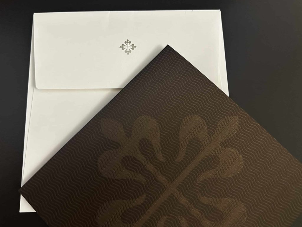 Invitation Patek Philippe Enveloppe et invitation création graphique avec logo Patek Philippe par Markette
